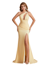 Sexy Silky Satin One Shoulder Mermaid Side Slit Ruched Long Bridesmaid Dresses Online