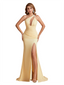 Sexy Silky Satin One Shoulder Mermaid Side Slit Ruched Long Bridesmaid Dresses Online
