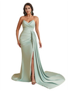 Sexy Mermaid Sweetheart Side Slit Ruched Silky Satin Unique Long Bridesmaid Dresses Online
