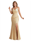 Elegant Silky Satin V-Neck Spaghetti Straps Mermaid Side Slit Long Bridesmaid Dresses Online