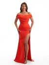 Sexy Off The Shoulder Mermaid Side Slit Stretchy Crepe Long Bridesmaid Dresses