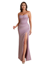 Sexy Sweetheart Mermaid Silky Satin Unique Long Bridesmaid Dresses Side Slit