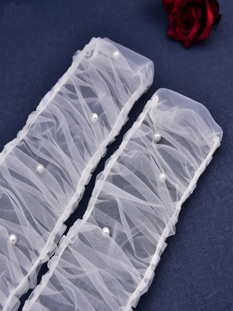 Versatile Multi Layer Fluffy Extended Pearl Long Bridal Gloves, VM18
