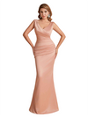 Elegant V-Neck Silky Satin Mermaid Simple Long Bridesmaid Dresses Online