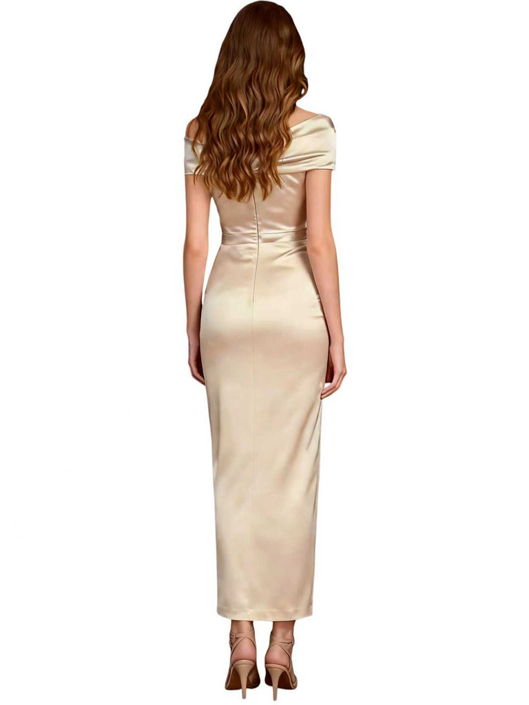 Elegant V-Neck Off Shoulder Sleeveless Ruching Sheath Mother Of The Bride Dresses