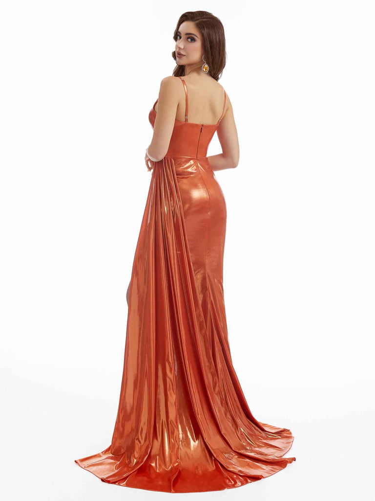 Sexy Mermaid Spaghetti Straps Metallic Stretch Shiny Fabric Long Bridesmaid Dresses Online