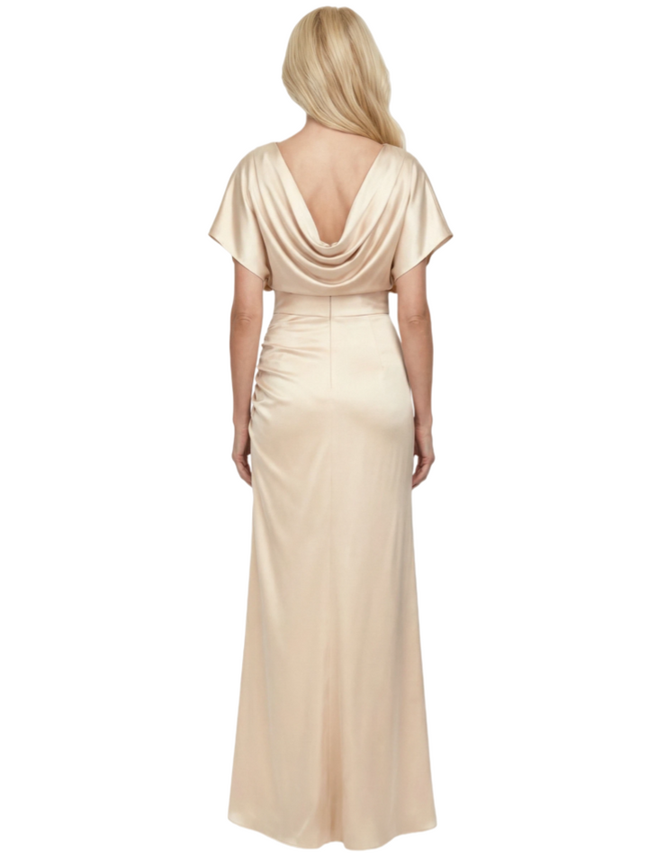 Elegant Soft Satin Short Sleeves Side Slit Mermaid Floor Length Mother Of The Bride Dresses