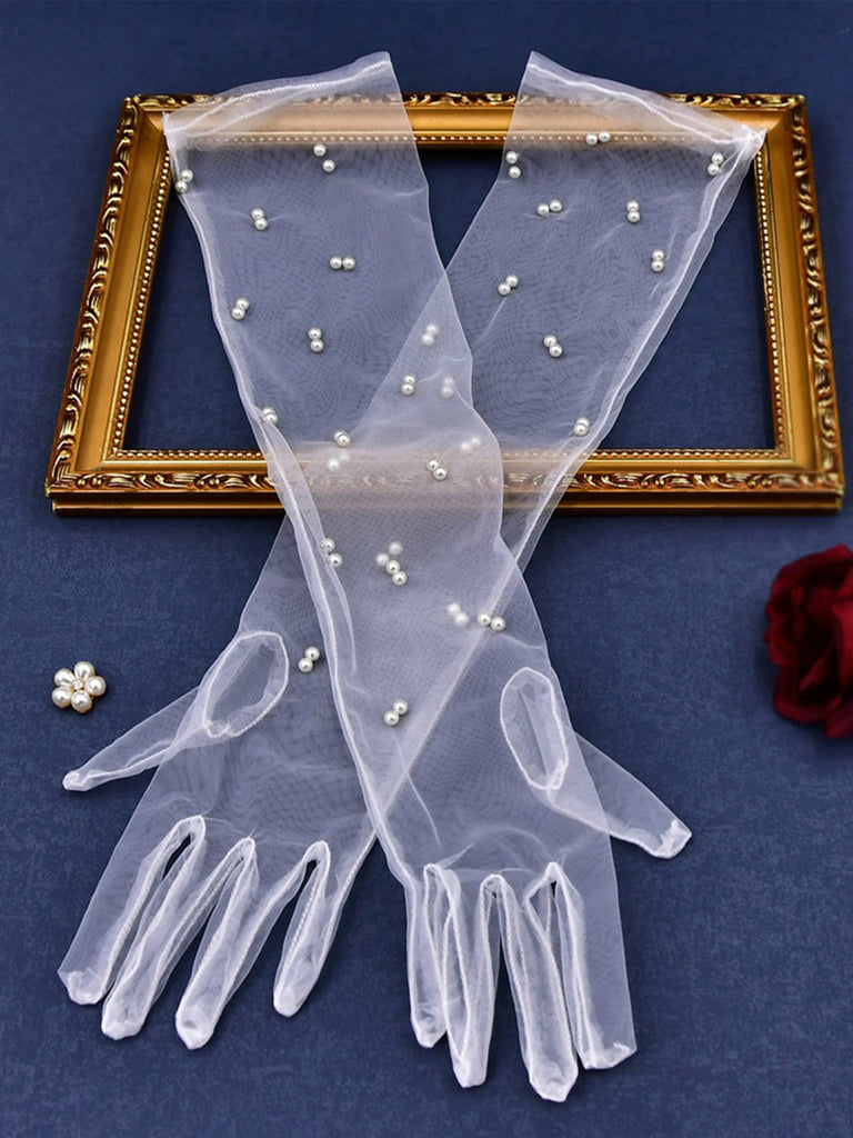 Elegant pearls  Simple Long Bridal Gloves, VM04