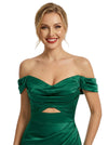 ChicSew Unique Off the Shoulder Ruched Satin Mermaid Prom Dress