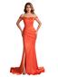 Elegant Off The Shoulder Soft Satin Mermaid Side Slit Long Bridesmaid Dresses Online