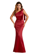 Elegant One Shoulder Soft Satin Simple Mermaid Long Bridesmaid Dresses Online