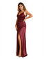 Sexy Spaghetti Straps Mermaid Side Slit Formal Soft Satin Long Bridesmaid Dresses