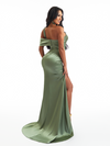 Elegant One Shoulder Side Split Mermaid Soft Satin Pretty Long Bridesmaid Dresses