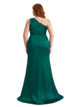 Plus Size One Shoulder Sexy Side Slit Mermaid Soft Satin Long Bridesmaid Dress For Wedding