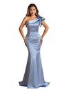 Sexy Ruffle One Shoulder Mermaid Soft Satin Beauty Long Bridesmaid Dresses
