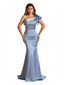 Sexy Ruffle One Shoulder Mermaid Soft Satin Beauty Long Bridesmaid Dresses