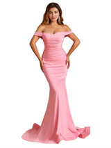 Sexy Off The Shoulder Mermaid Stretch Jersey Long Bridesmaid Dresses