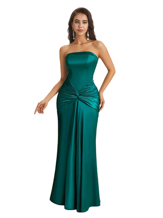 Sexy Sweetheart Strapless Silky Satin Mermaid Long Bridesmaid Dresses Online