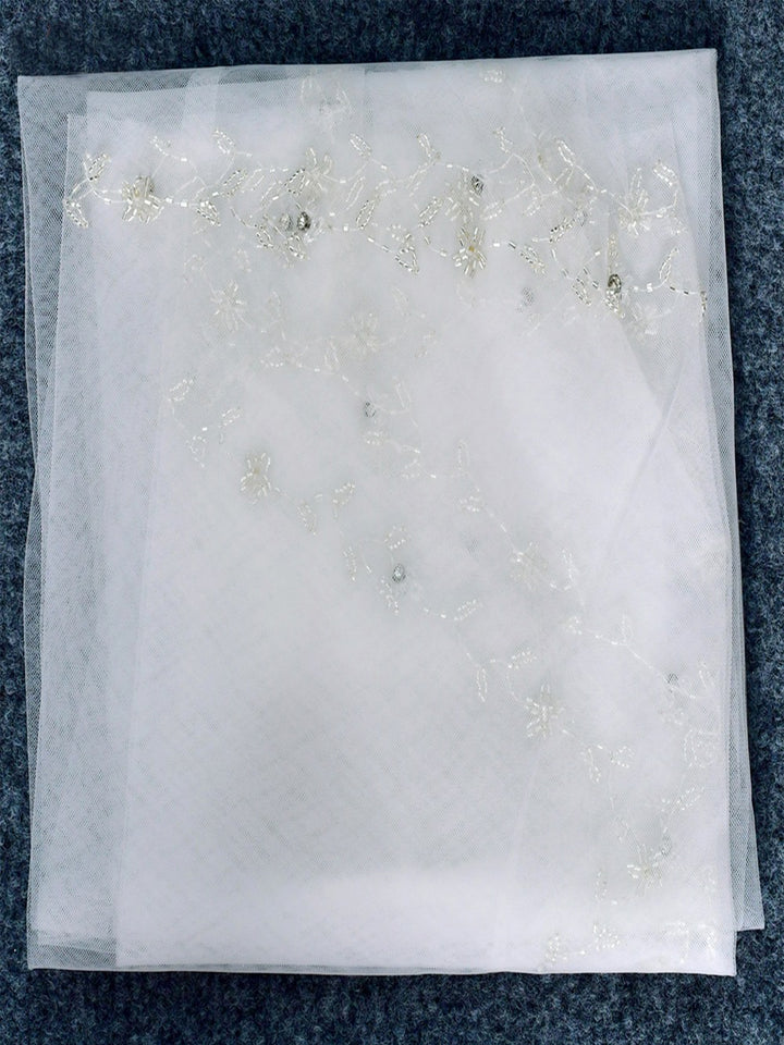 Elegant Simple Handmade Floral Pearls Long Bridal Veil, V127