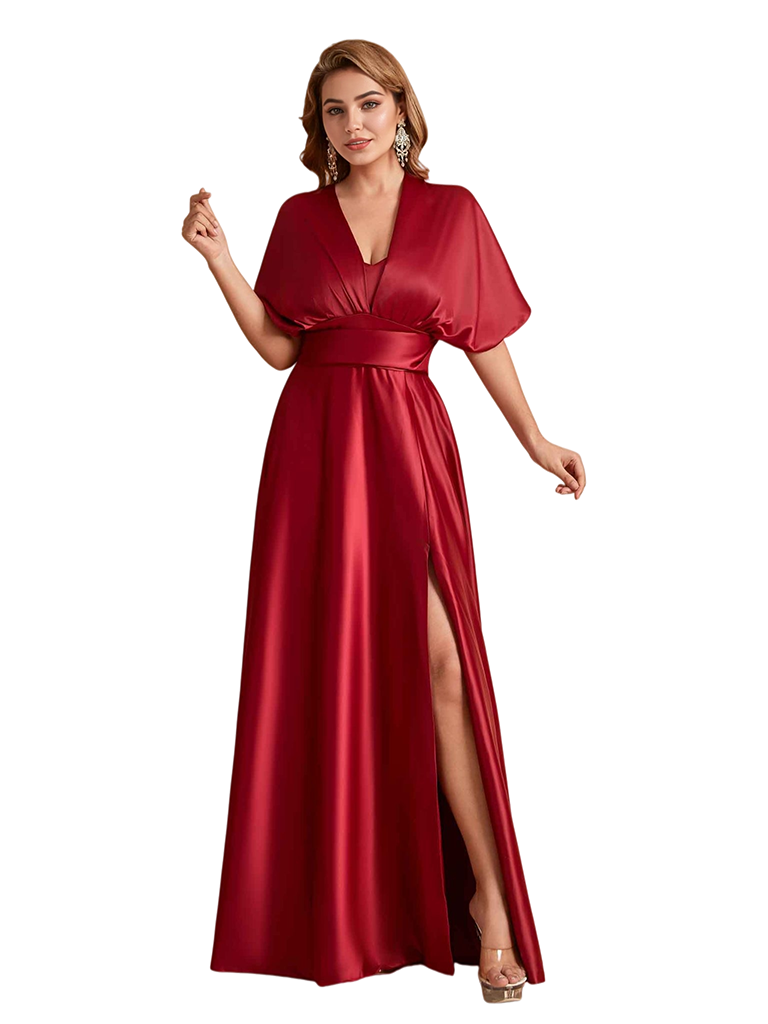 Elegant Soft Satin Convertible A-Line Side Slit Unique Long Bridesmaid Dresses