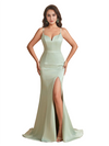 Sexy Silky Satin Spaghetti Straps Mermaid Side Slit Floor Length Bridesmaid Dresses Online