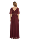 Elegant Flutter Sleeve V-Neck Chiffon Side Slit A-line Long Mother of The Bride Dresses