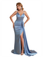 Unique Soft Satin Spaghetti Straps Mermaid Side Slit Long Bridesmaid Dresses Online