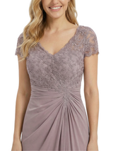 Chicsew Mother of The Groom Dresses V-Neck Short Sleeve Lace Chiffon Maxi Gown Classy Ruched Formal Bridal Party Dress