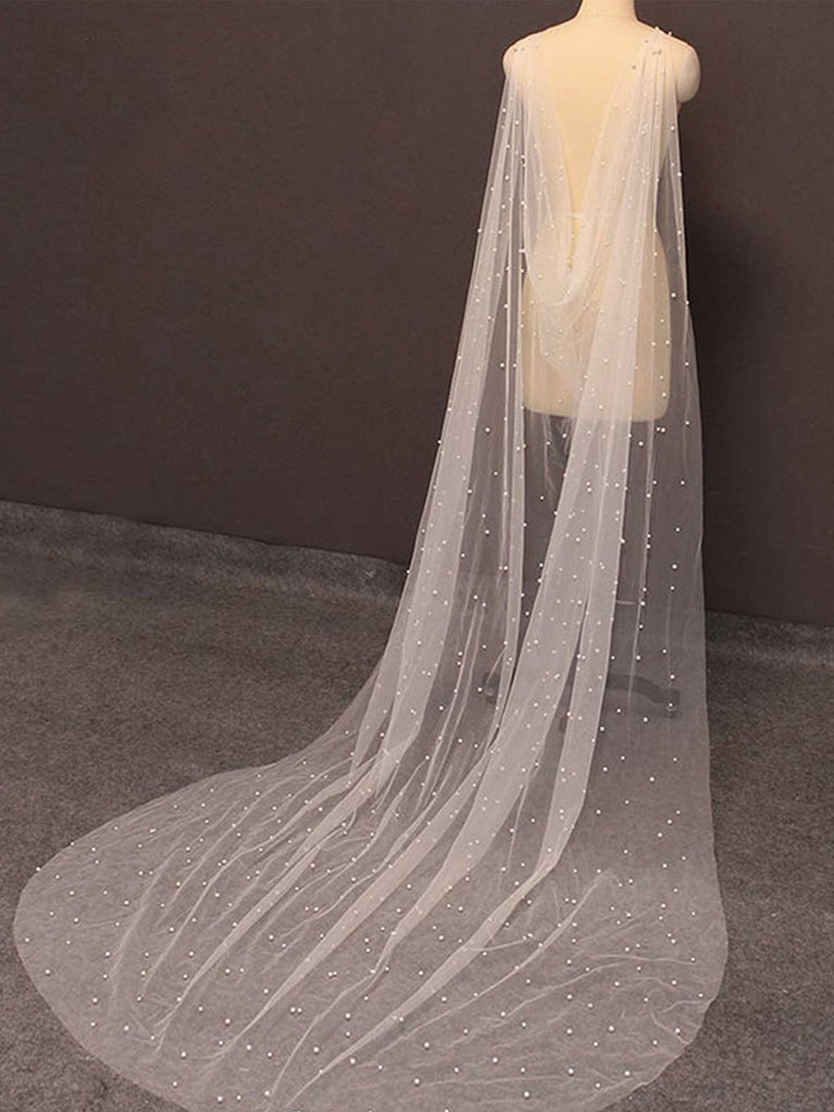 Elegant Pearl Tulle Long Wedding Shawl Trailing , VG41