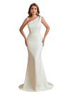 Elegant One Shoulder Soft Satin Mermaid Pretty Long Bridesmaid Dresses Online