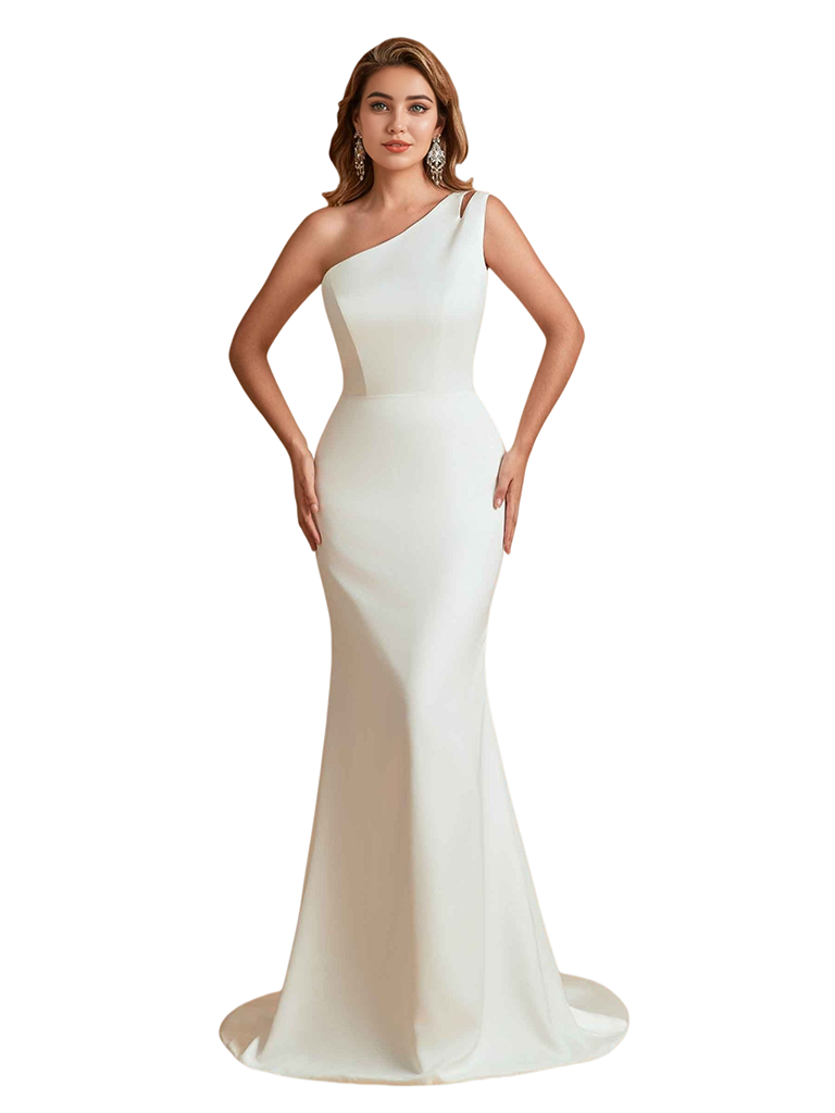 Elegant One Shoulder Soft Satin Mermaid Pretty Long Bridesmaid Dresses Online