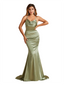 Sexy Cowl Neck Spaghetti Straps Mermaid Soft Satin Open Back Long Bridesmaid Dresses