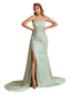 Elegant Spaghetti Straps Boning Soft Satin Mermaid Side Slit Long Bridesmaid Dresses