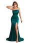 Elegant Silky Satin Asymmetric Mermaid Side Slit Maxi Bridesmaid Dresses Online