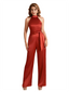 Elegant High Neck Silky Satin Long Women's Pantsuit For Bridesmaids