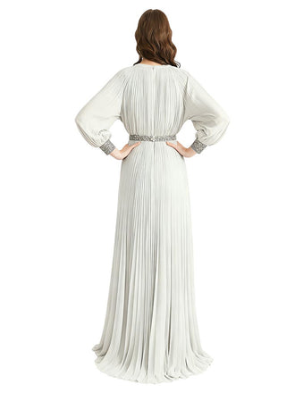 Casual Chiffon V-neck Long Sleeves A-Line Long Mother of The Bride Dresses Side Slit