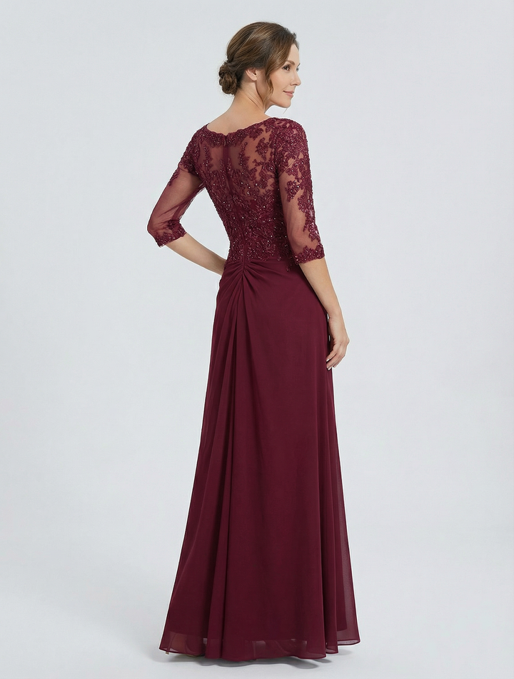 Elegant V-neck Half Sleeves Lace And Chiffon Mermaid Mother of The Bride Dresses Overskirt