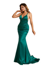 Sexy Criss Cross V-Neck Ruched Mermaid Soft Satin Long Bridesmaid Dresses Online