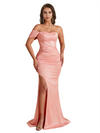 Sexy One Shoulder Side Split Mermaid Satin Chic Long Bridesmaid Dresses Online