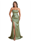 Sexy Strapless Mermaid Ruched Satin Long Bridesmaid Dresses Online Side Split