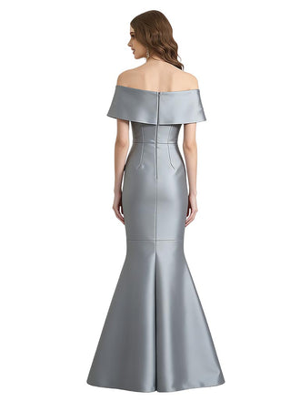 Sexy Off Shoulder Silky Satin Side Slit Mermaid Long Formal Evening Dresses For Women