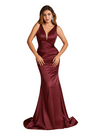Sexy Spaghetti Straps V-Neck Mermaid Beauty Soft Satin Bridesmaid Dresses