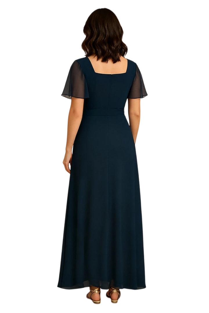 Elegant Flutter Sleeves Square Neck Chiffon Maxi Mother of The Bride Dresses