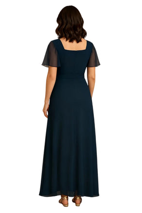 Elegant Flutter Sleeves Square Neck Chiffon Maxi Mother of The Bride Dresses