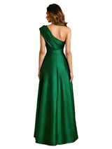 Elegant One Shoulder Silky Satin A-Line Floor-Length Mother Of The Bride Dresses Side Slit