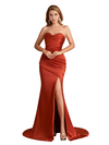Sexy Soft Satin Sweetheart Mermaid Side Slit Unique Long Bridesmaid Dresses