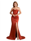 Sexy Soft Satin Sweetheart Mermaid Side Slit Unique Long Bridesmaid Dresses