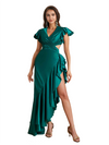 Sexy Cap Sleeves Ruffle Silky Satin Mermaid Side Slit Maxi Bridesmaid Dresses Online