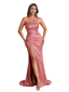 Elegant One Shoulder Mermaid Silky Satin Long Bridesmaid Dresses Online Side Split