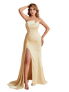 Sexy Asymmetric Soft Satin Mermaid Side Slit Long Bridesmaid Dresses Online